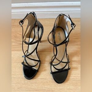 Michael Kors Glossy Black Strappy Heels real leather